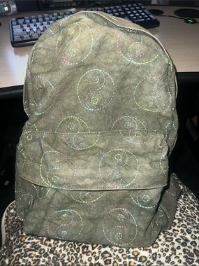 Urban Outfitters Olive Green Yin Yang Embroidered Backpack